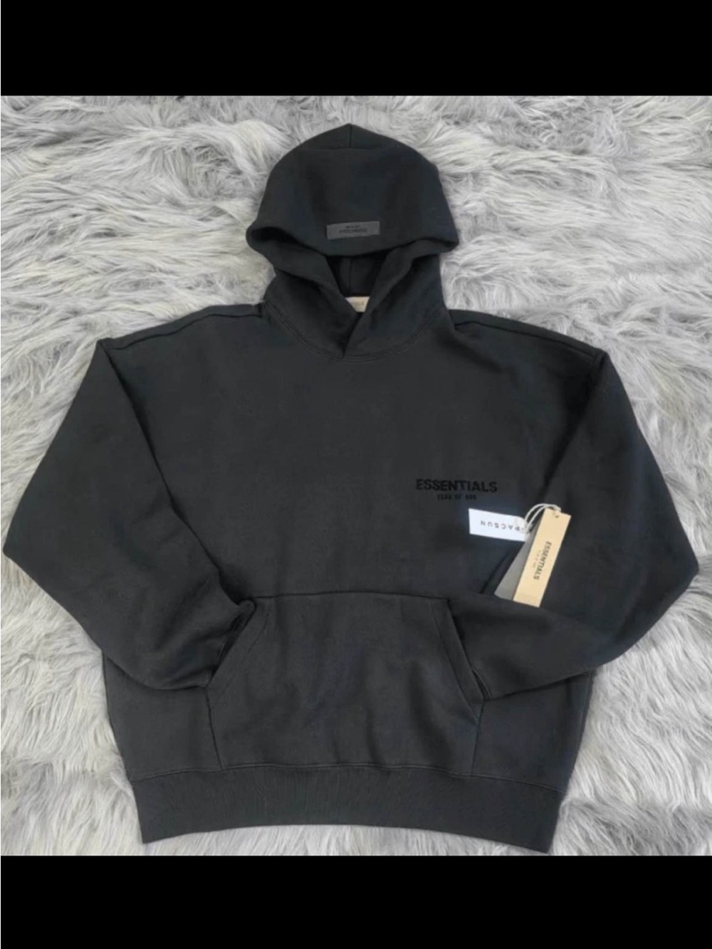 Essentials Men’s Black Pullover Hoodie with Subtle Logo size large size